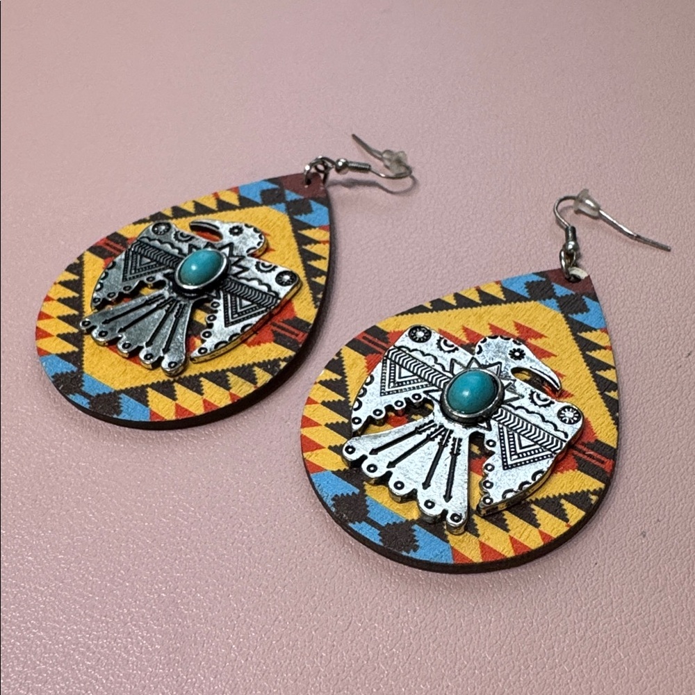Colorful Thunderbird Wood Earrings